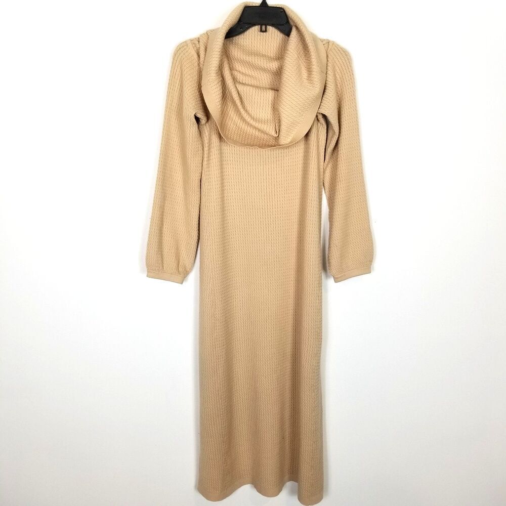 Weworewhat Women Cable knit Cowl Neck Maxi Dress Sz M Beige 3/4 Sleeve Boho